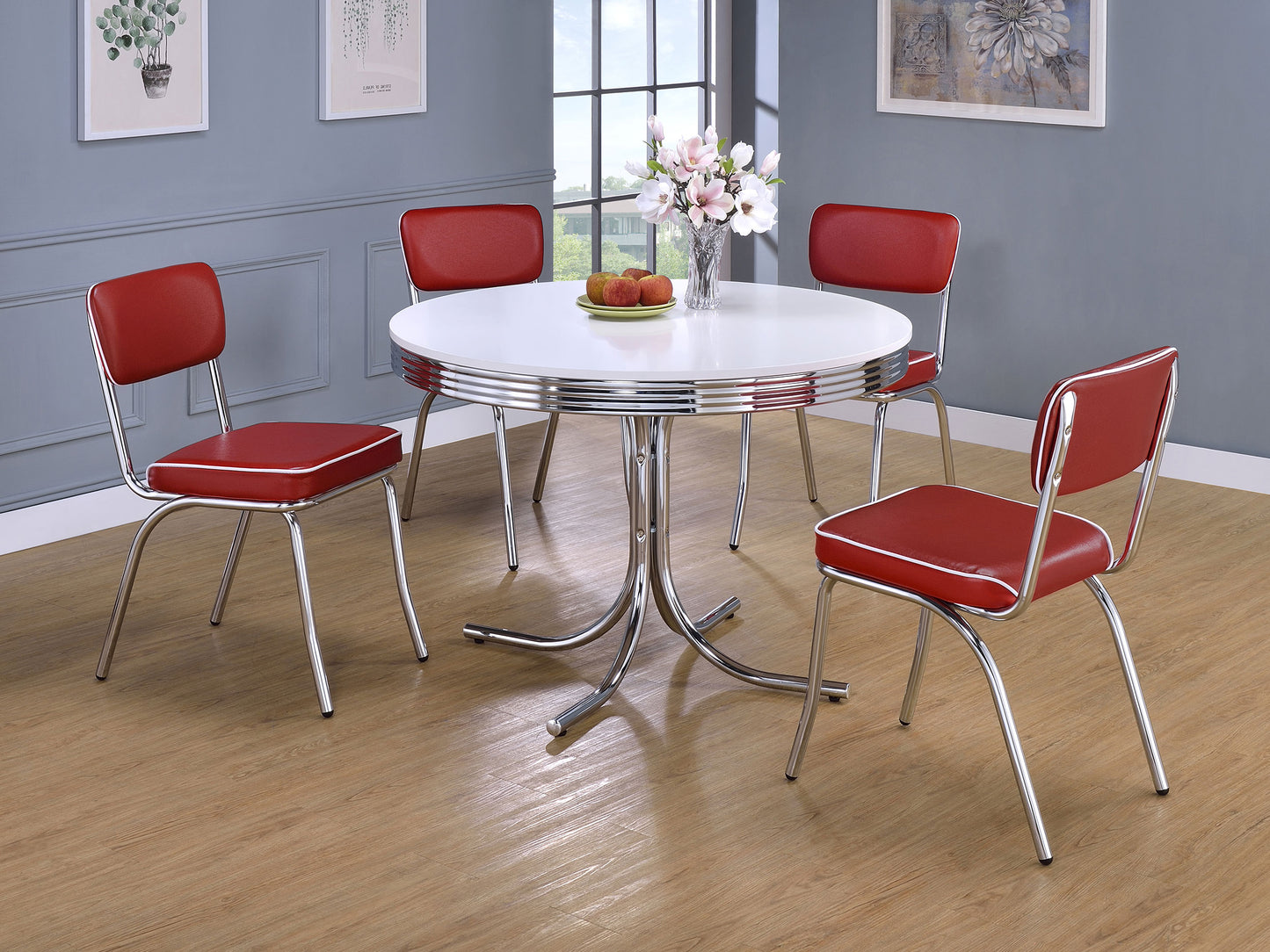 Retro Open Back Side Chairs Red and Chrome (Set of 2)