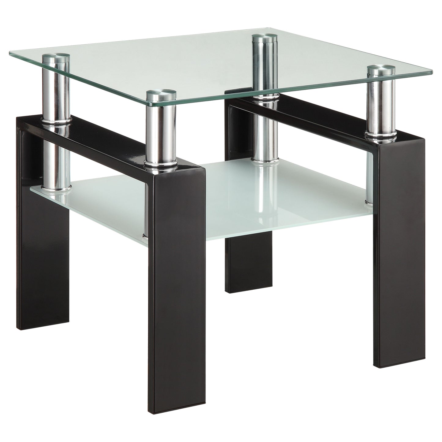 Dyer Tempered Glass End Table with Shelf Black